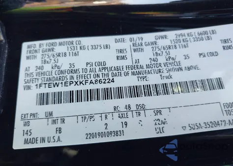 2019 Ford F-150 Xlt z USA, uszkodzony, nr VIN 1FTEW1EPXKFA86224